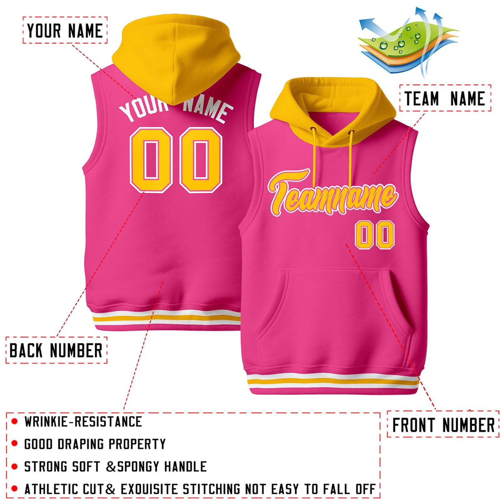 Custom Pink Gold White sleeveless Classic style Hoodie| KXKSHOP