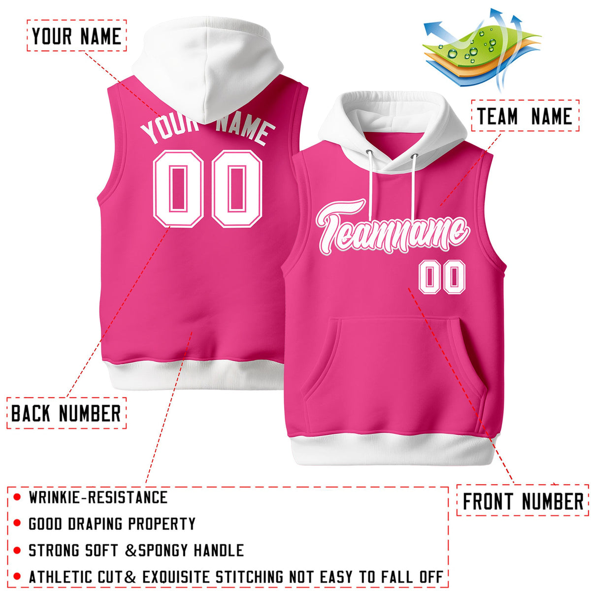 Custom Pink White sleeveless Classic style Hoodie| KXKSHOP