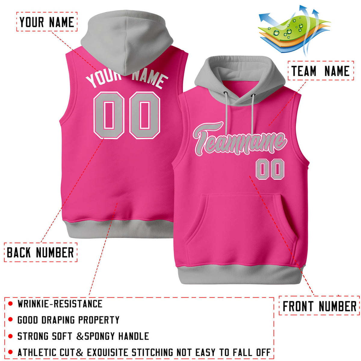 Custom Pink Gray White sleeveless Classic style Hoodie| KXKSHOP