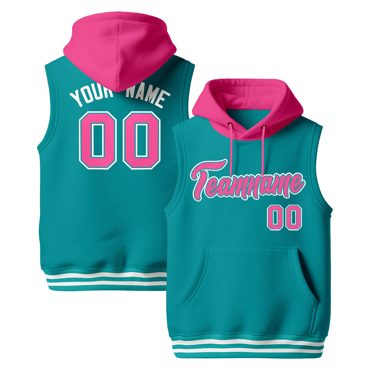 Custom Aqua Pink White sleeveless Classic style Hoodie| KXKSHOP