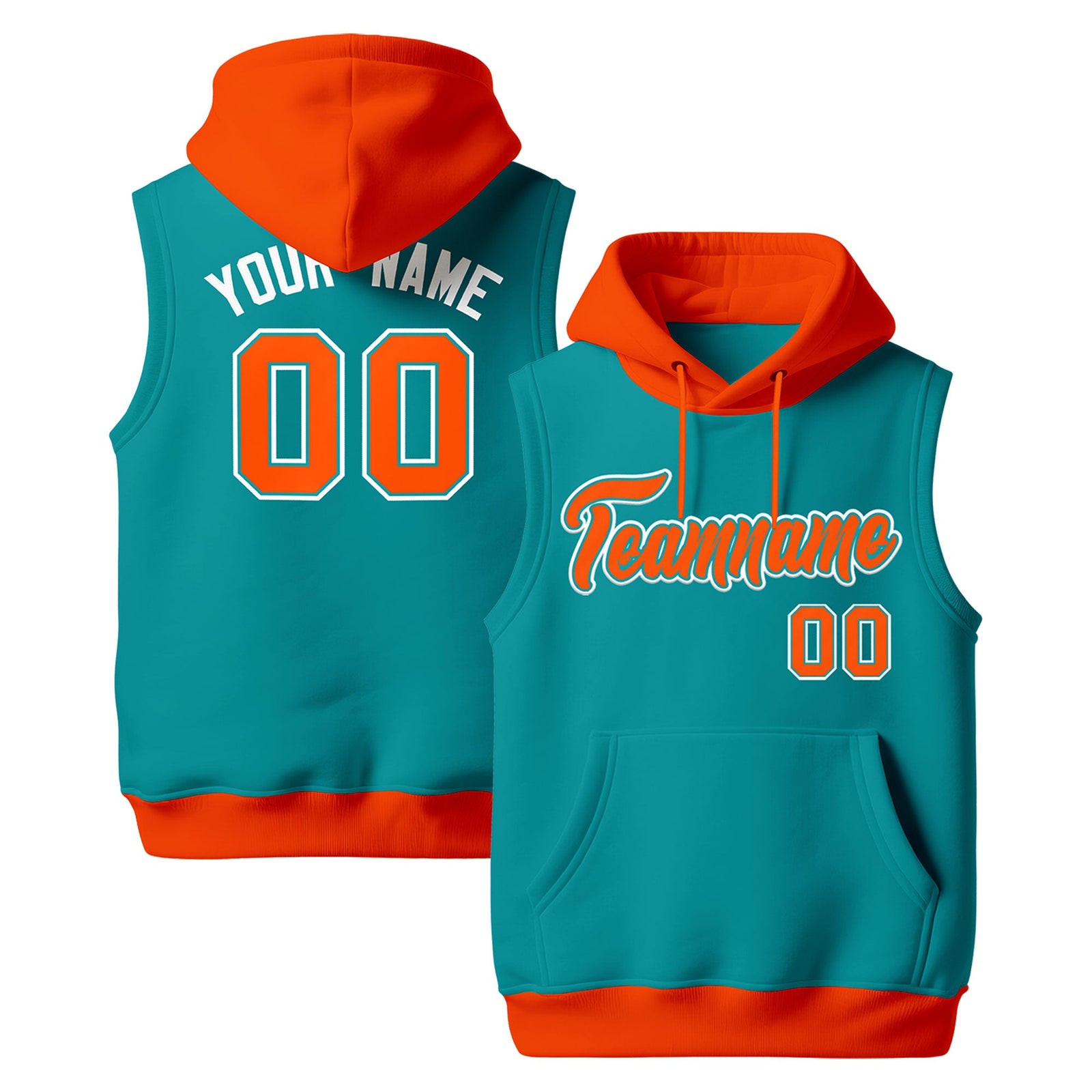 Custom Aqua Orange White sleeveless Classic style Hoodie| KXKSHOP