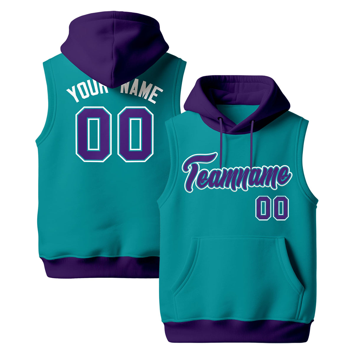 Custom Aqua Purple White sleeveless Classic style Hoodie| KXKSHOP