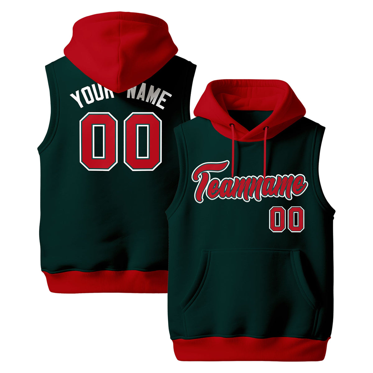 Custom Midnight Green Red White sleeveless Classic style Hoodie| KXKSHOP