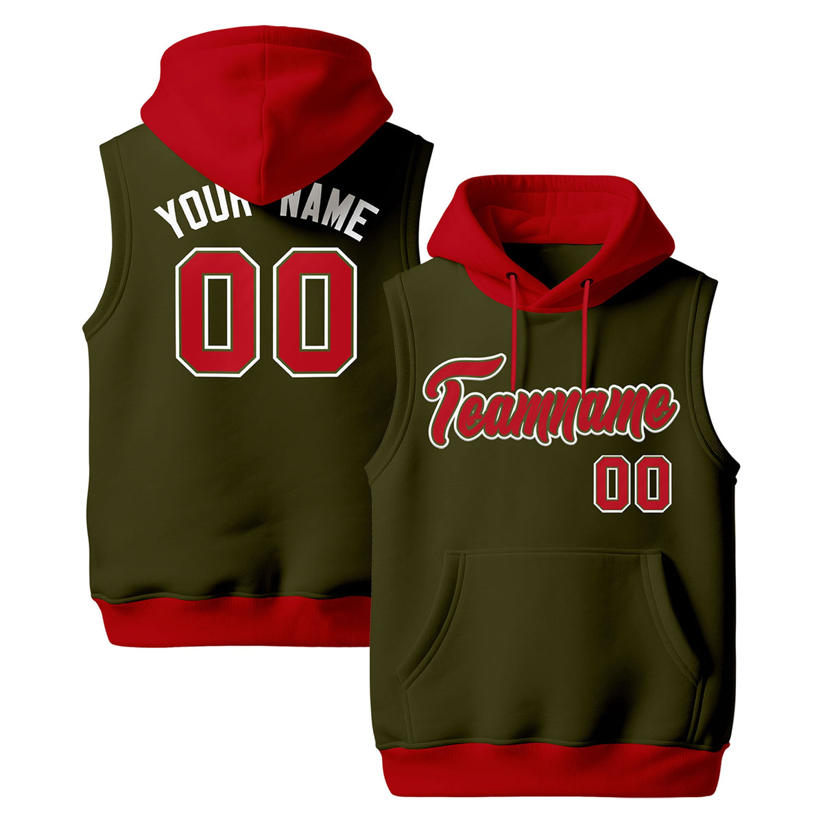 Custom Olive Red White sleeveless Classic style Hoodie| KXKSHOP