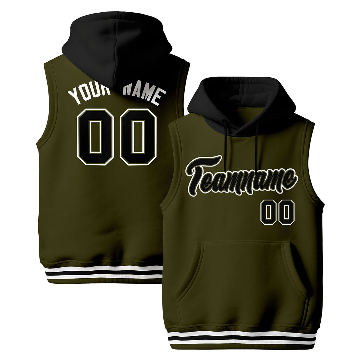 Custom Olive Black White sleeveless Classic style Hoodie| KXKSHOP