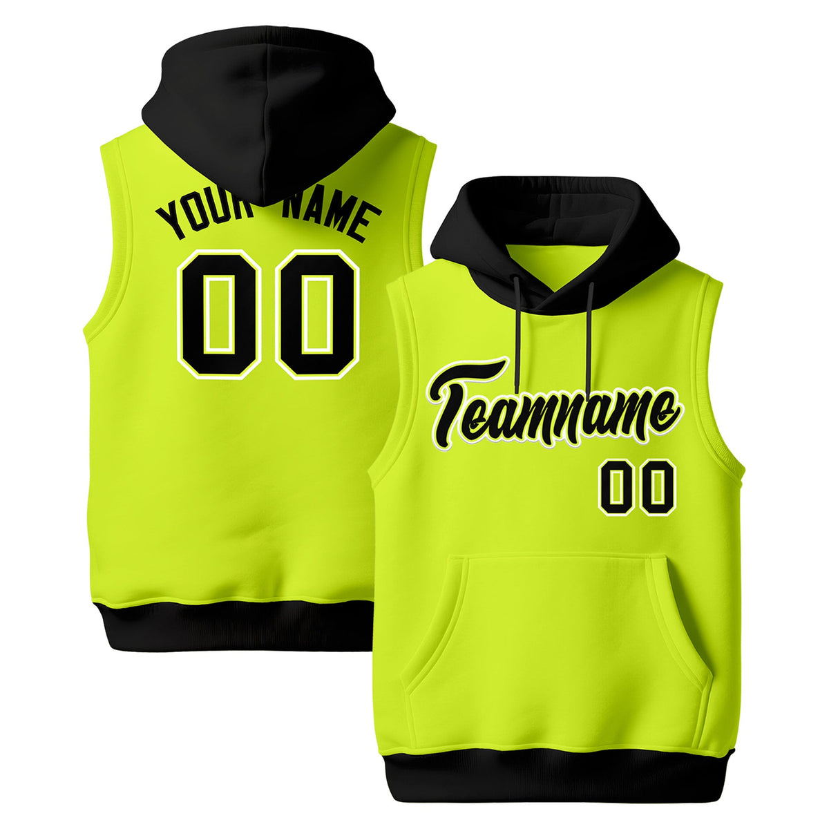 Custom Fluorescent Green Black White sleeveless Classic style Hoodie| KXKSHOP