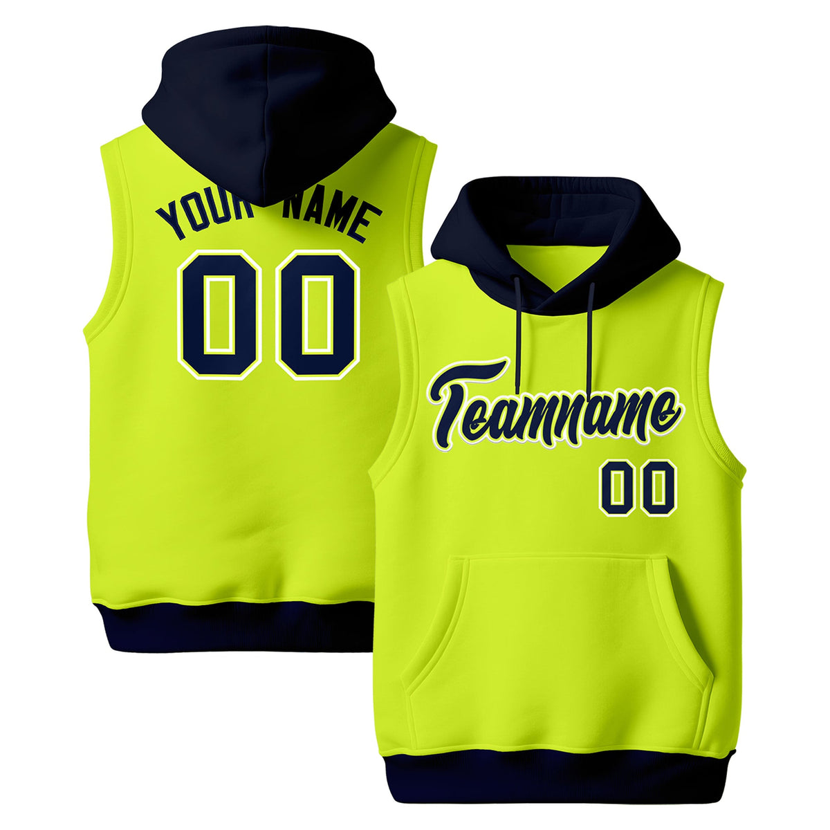 Custom Fluorescent Green Navy White sleeveless Classic style Hoodie| KXKSHOP