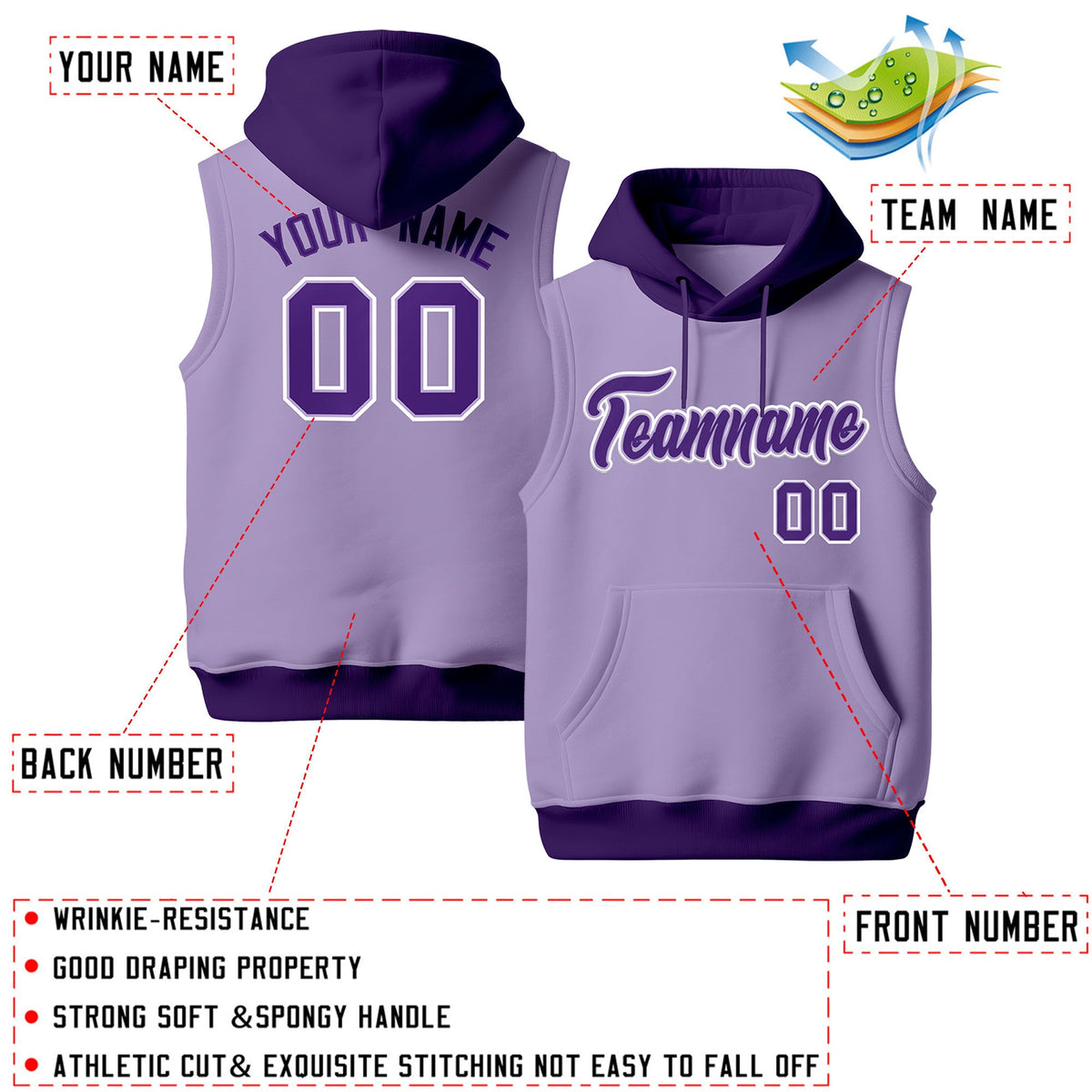Custom Light Purple Purple White sleeveless Classic style Hoodie| KXKSHOP