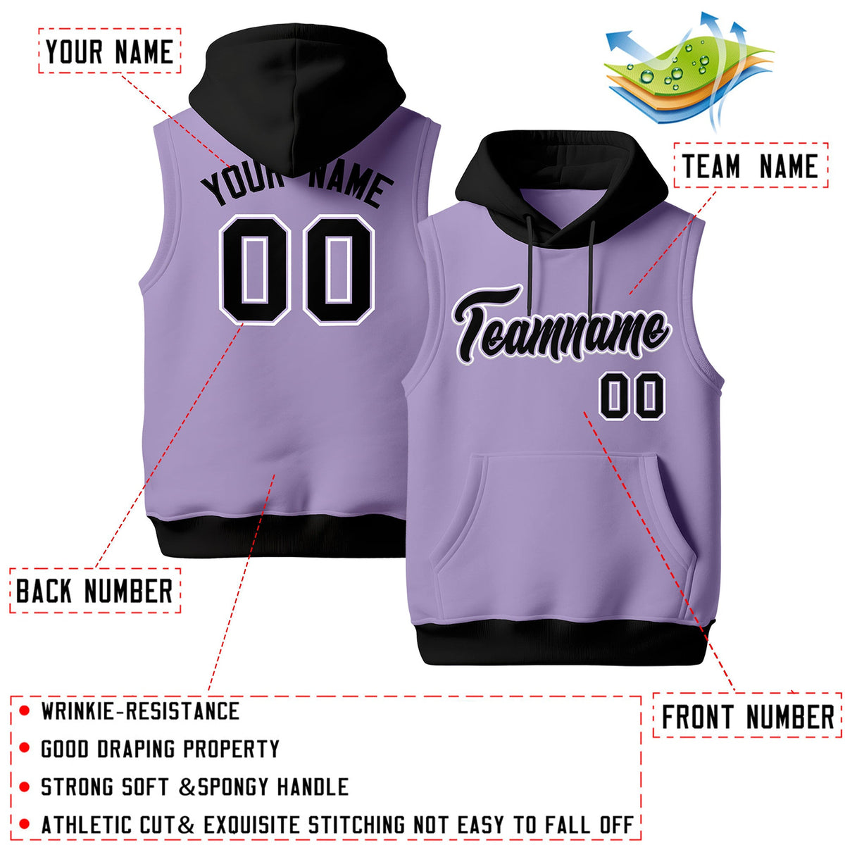 Custom Light Purple Black White sleeveless Classic style Hoodie| KXKSHOP