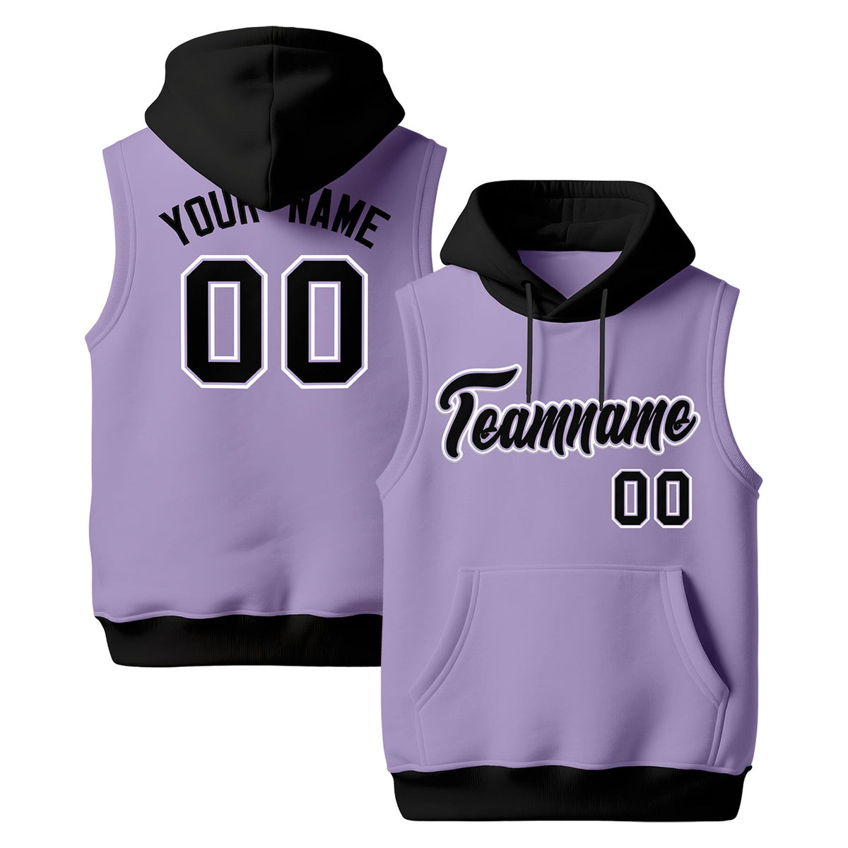 Custom Light Purple Black White sleeveless Classic style Hoodie| KXKSHOP