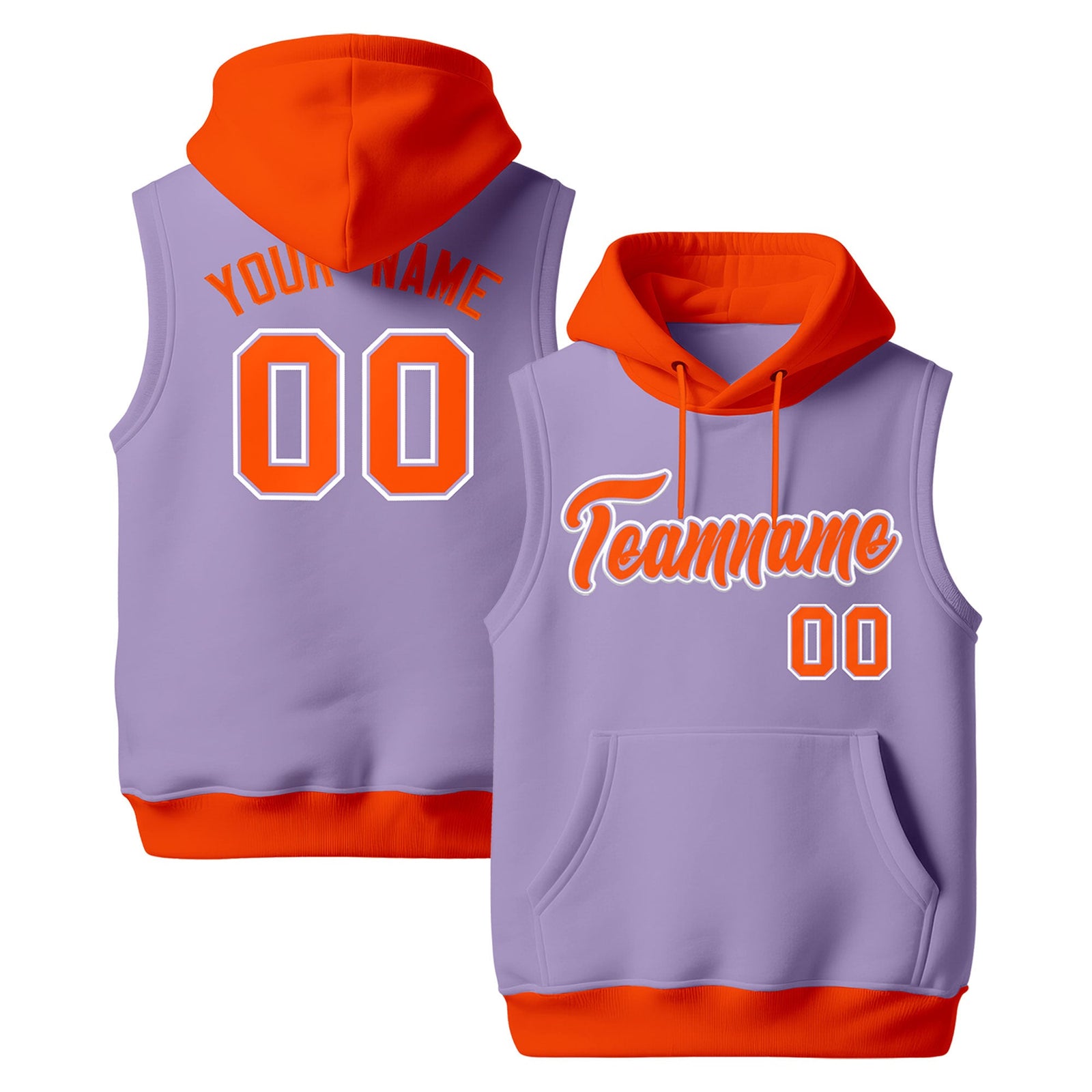 Custom Light Purple Orange White sleeveless Classic style Hoodie| KXKSHOP