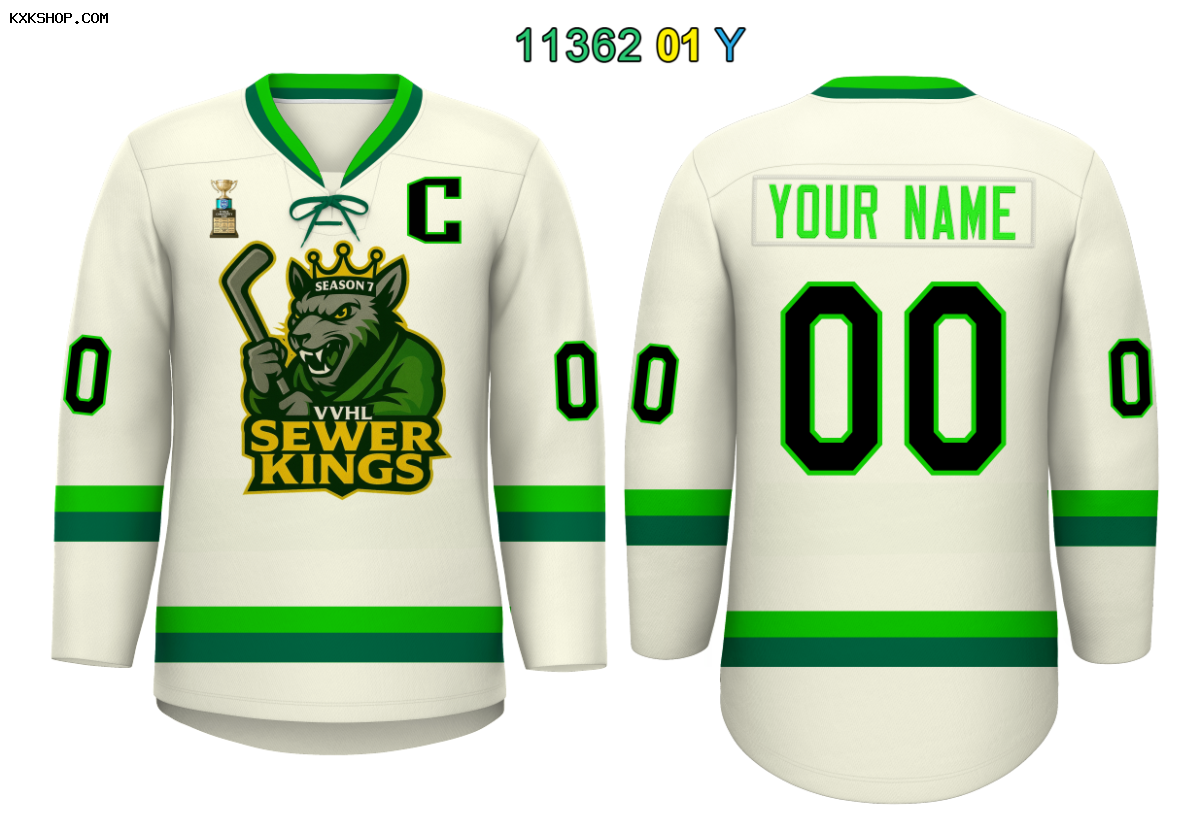 VVHL S9 Sewer Kings White Green Hockey Jersey
