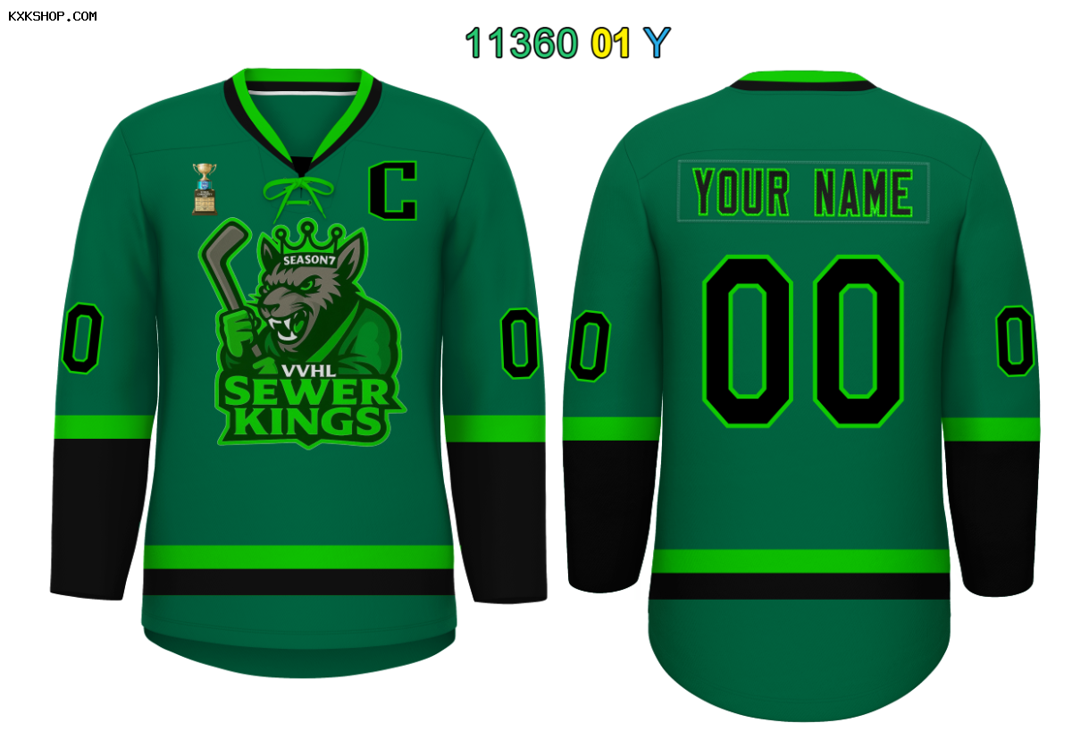 VVHL S9 Sewer Kings White Green Hockey Jersey