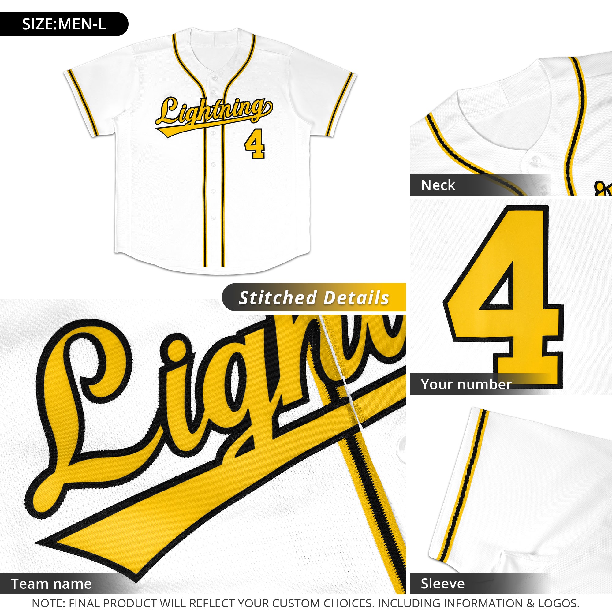 Custom White Gold-Black Classic Style Fashion Authentic Baseball Jersey