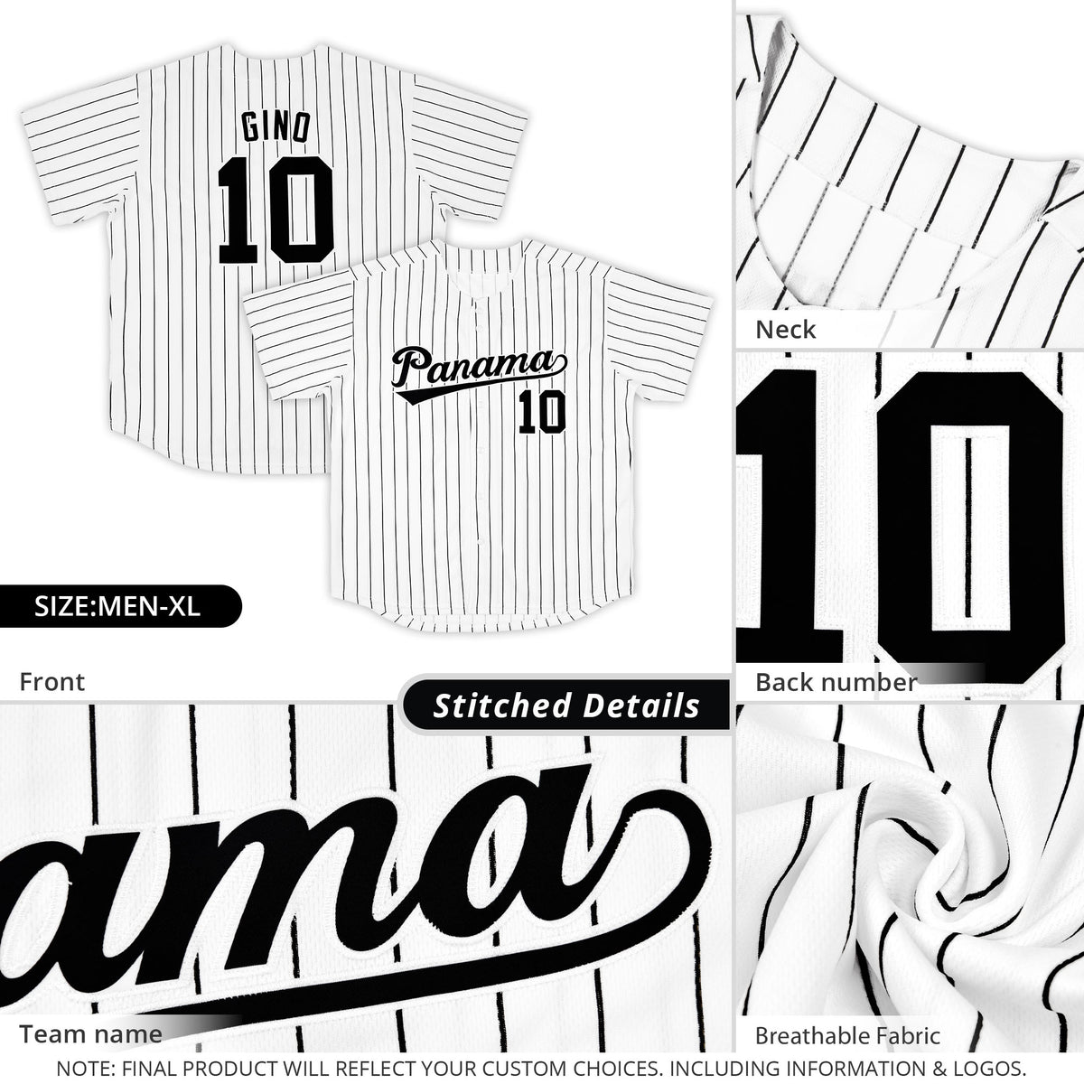 Custom Pinstripe Baseball Jersey Button Down Shirt Personalized for Adults/Youth