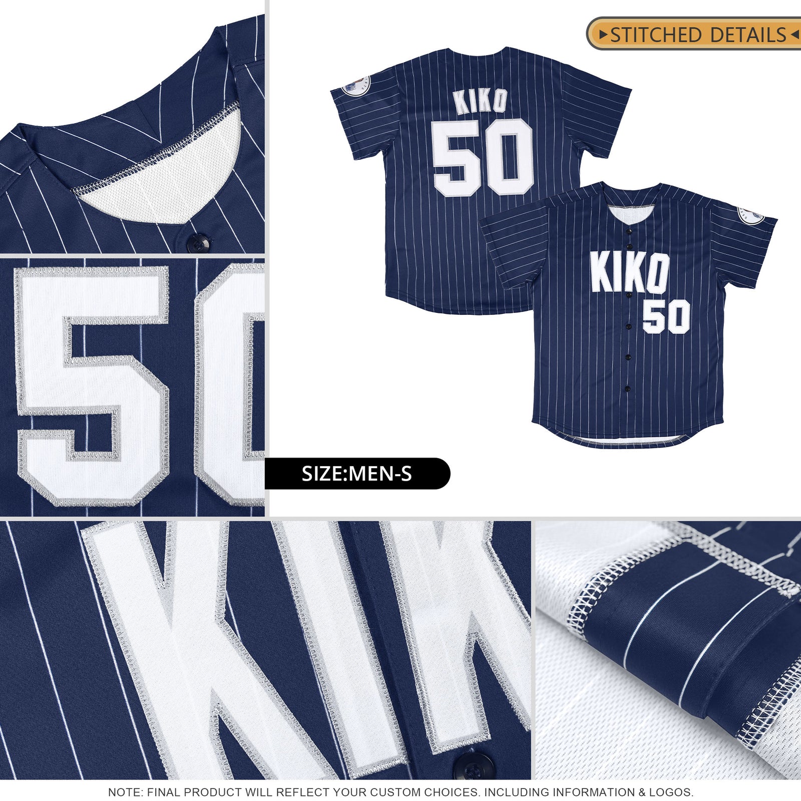 Custom Navy White-Gray Stripe Fashion Authentic Baseball Jersey