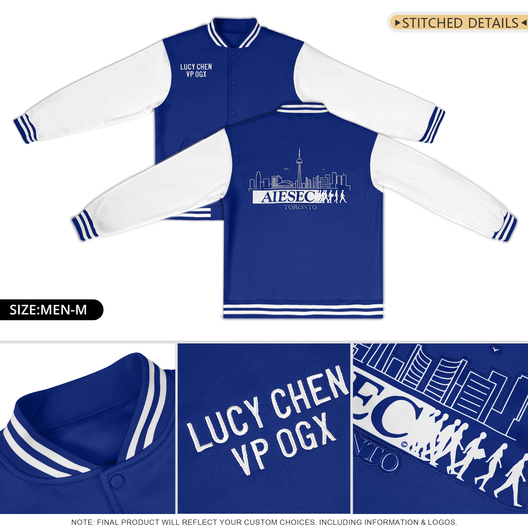 Custom Royal White Raglan Sleeves Varsity Full-Snap Letterman Jacket