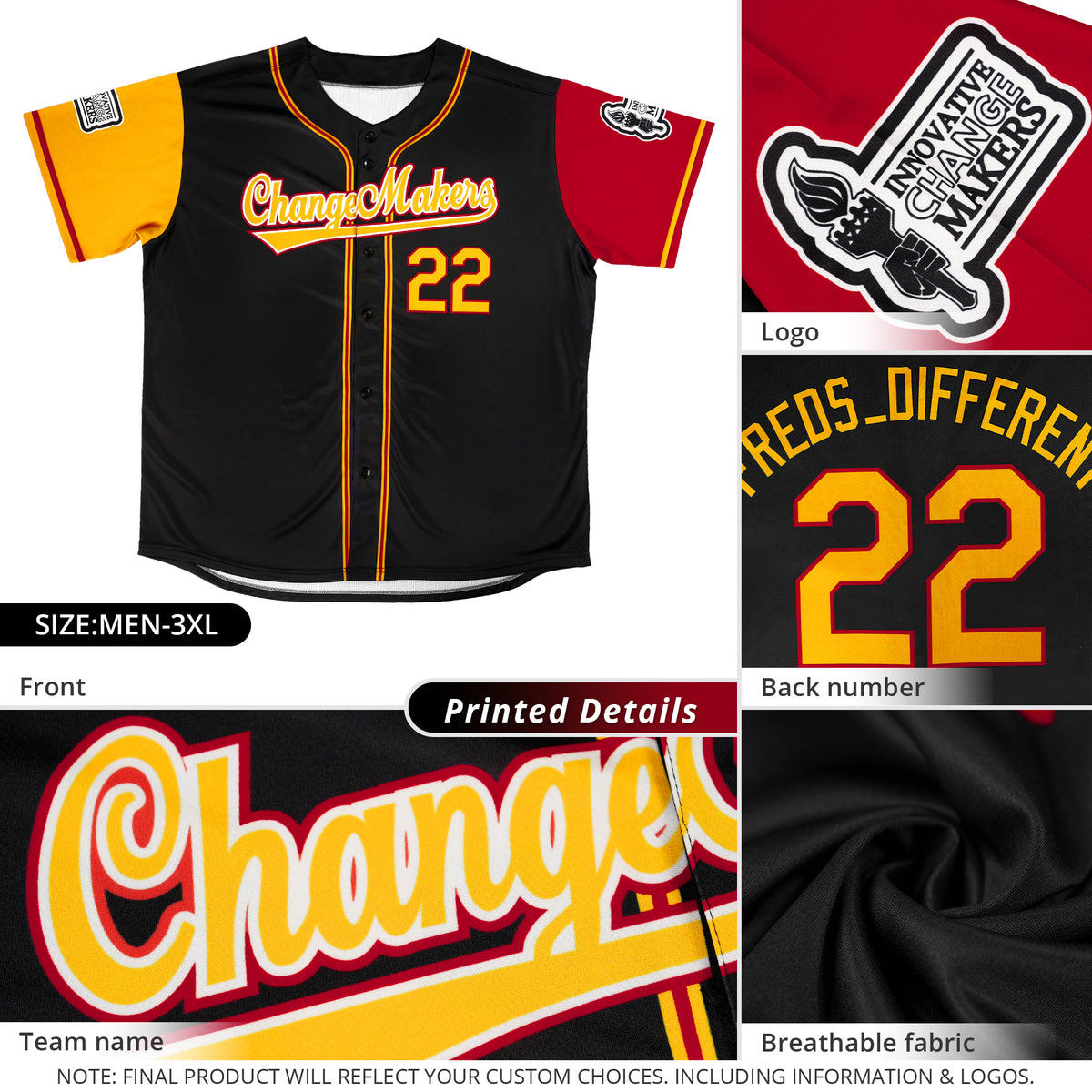 Custom Black Yellow-Red Raglan Sleeves Authentic Baseball Jersey
