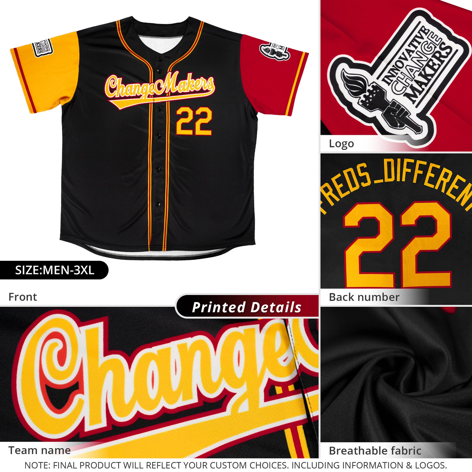 Custom Black Yellow-Red Raglan Sleeves Authentic Baseball Jersey