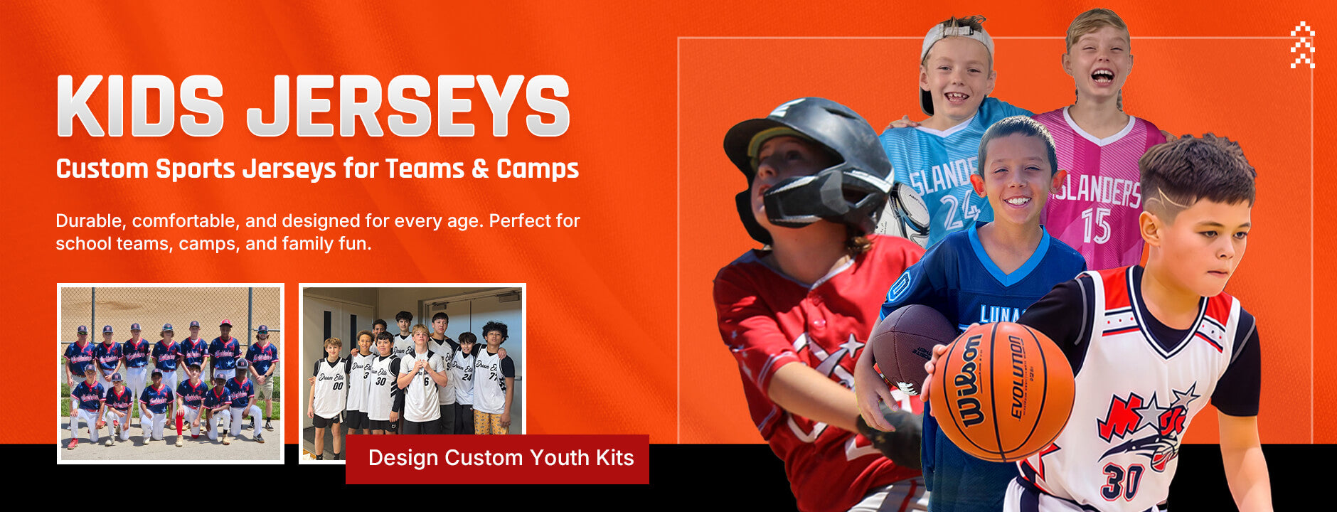 Custom Kids Sports Jerseys - Personalized Baseball, Basketball & Softball Uniforms for Youth Teams, Camps and School Leagues