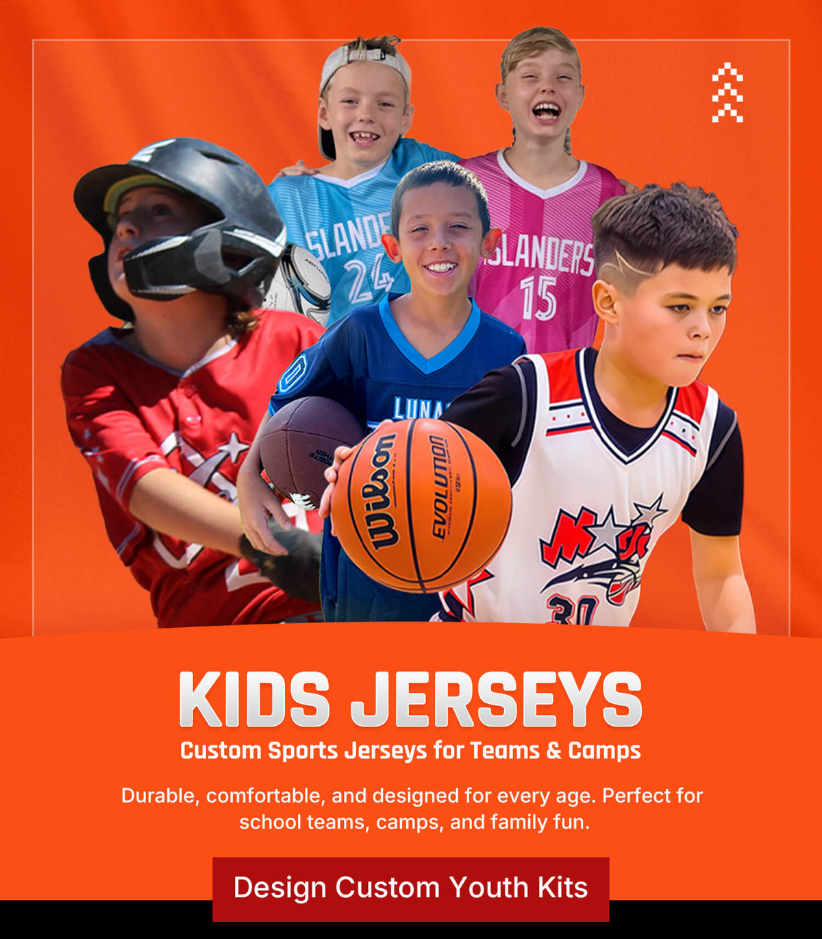 Custom Kids Sports Jerseys - Personalized Baseball, Basketball & Softball Uniforms for Youth Teams, Camps and School Leagues