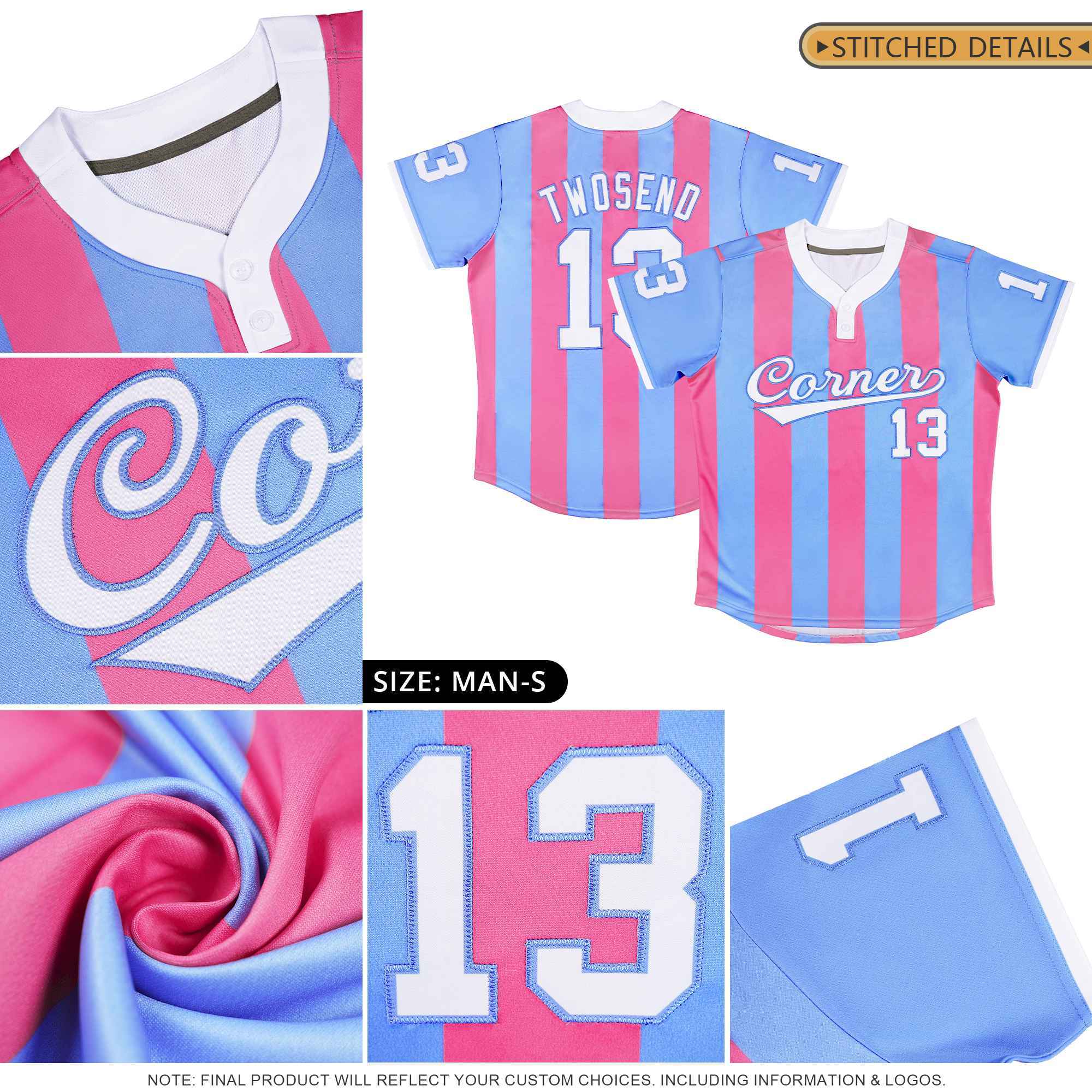 Custom Silver Pink Stripe Fashion Authentic Two-Button Softball Jersey