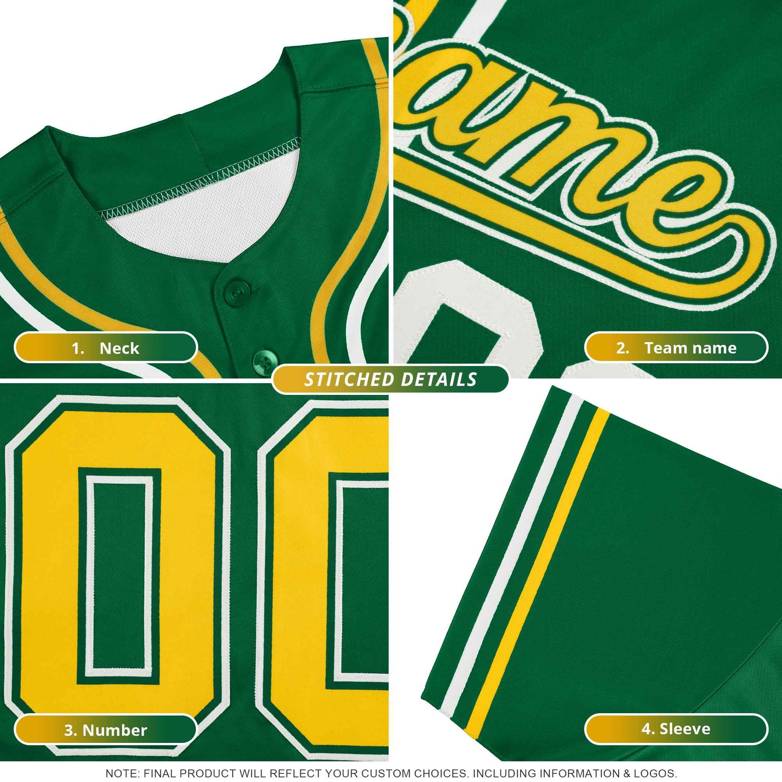 Custom Kelly Green Gold Pink-Kelly Green Stripe Font Gradient Fashion Authentic Baseball Jersey