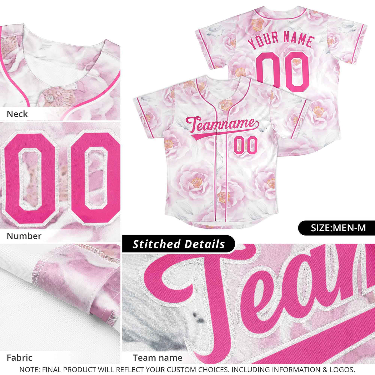 Custom Pink Pink-White Graffiti Pattern Authentic Flower Baseball Jersey