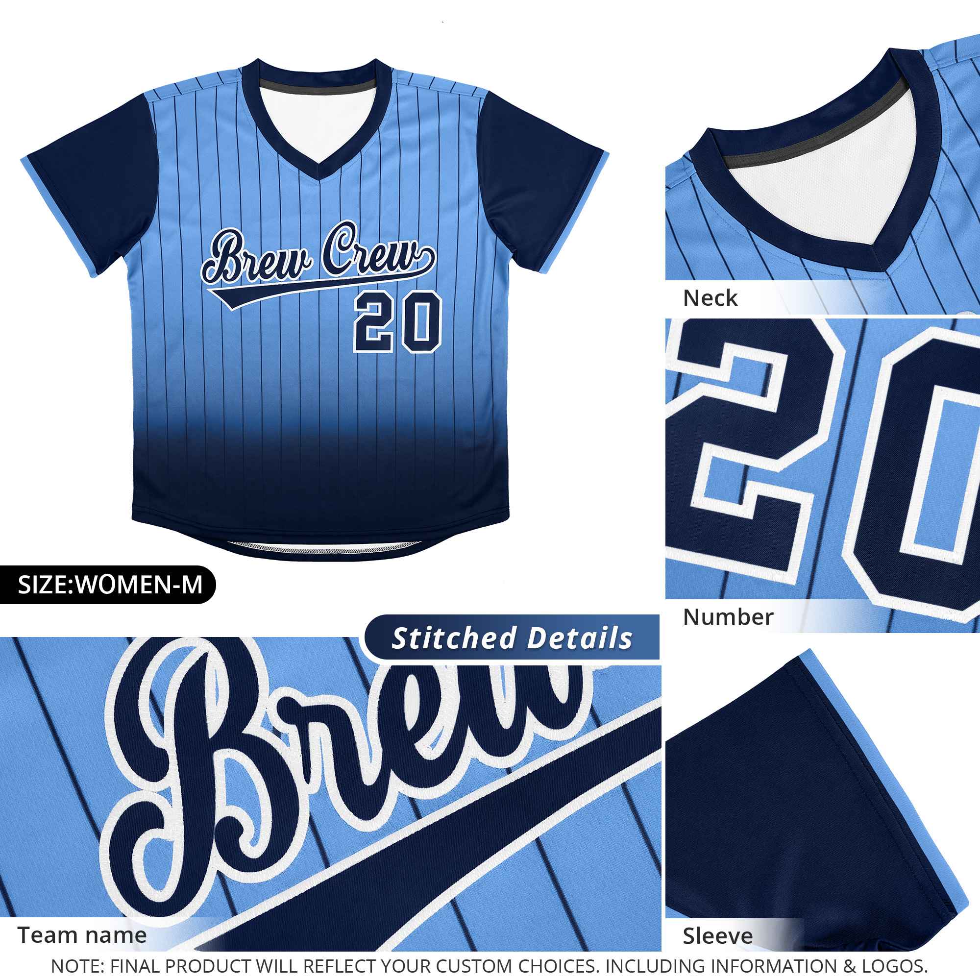 Custom Light Blue Navy-White Gradient Fashion Authentic Pullover Pinstripe Baseball Jersey