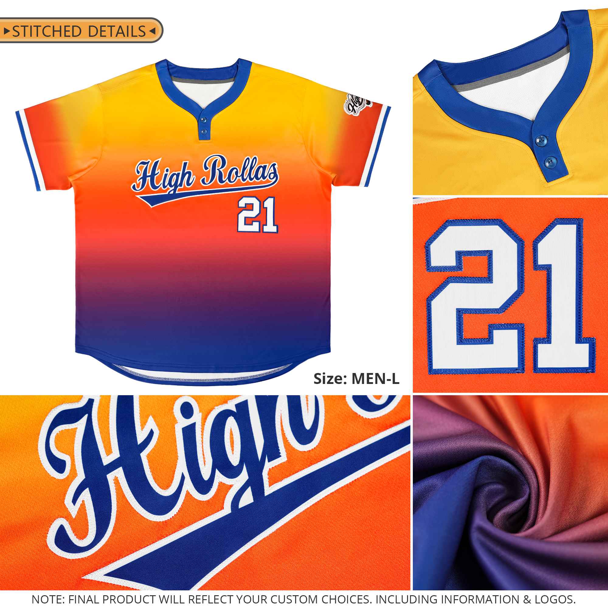 Custom Light Blue Purple Purple-White Gradient Fashion Authentic Two-Button Softball Jersey