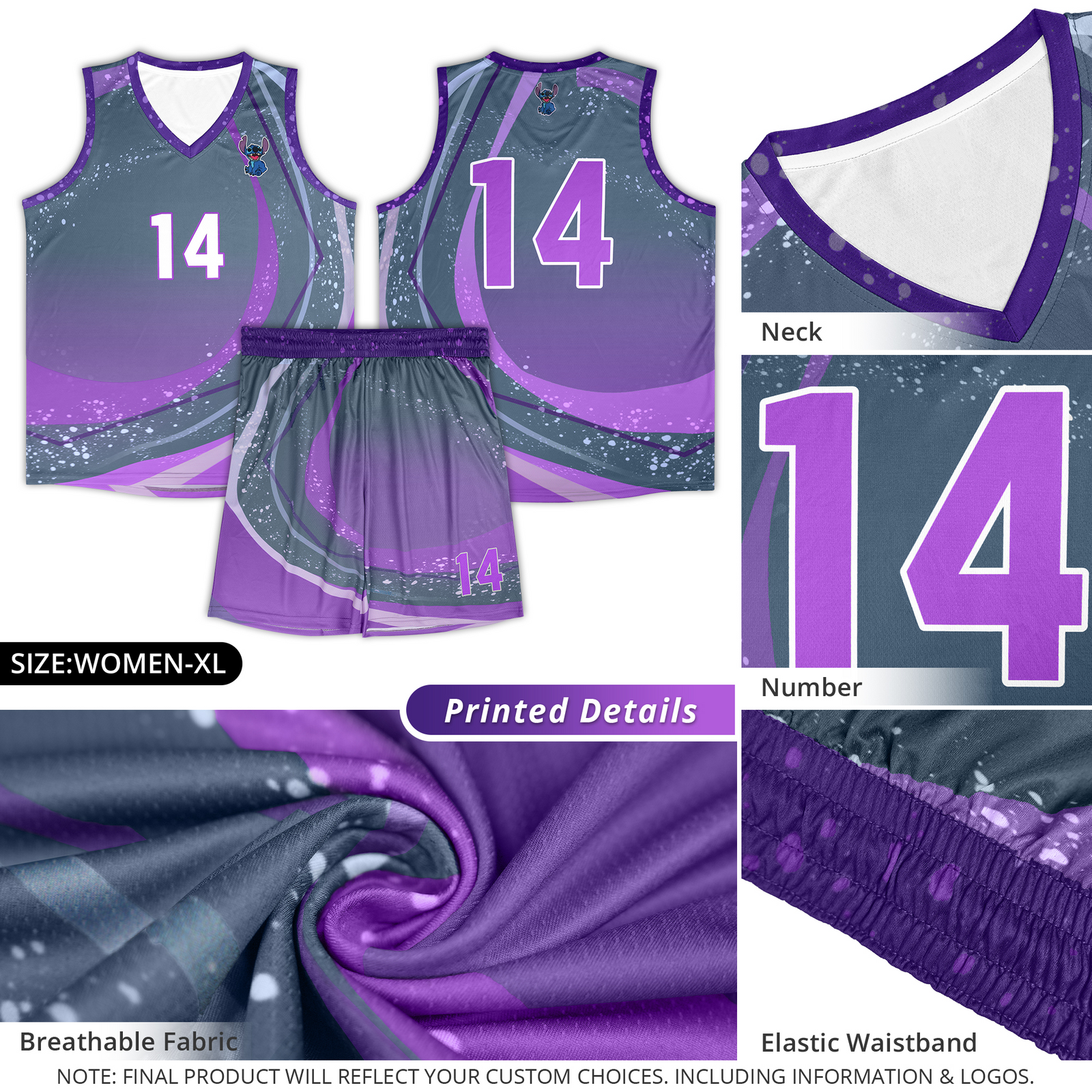Custom Dark Gray Purple Personalized Galaxy Graffiti Pattern Sports Uniform Basketball Jersey