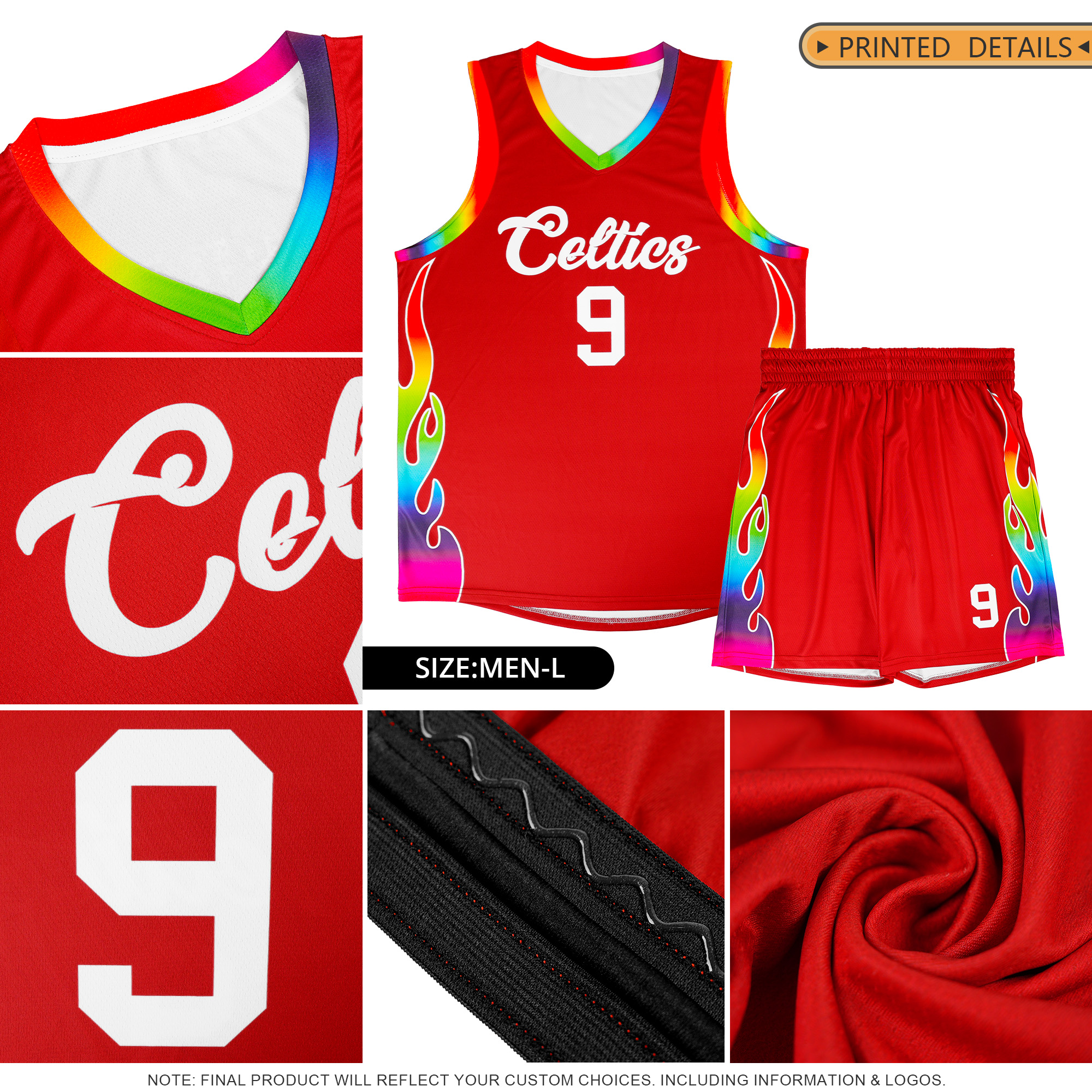 Custom Black Side Flame Pattern Fashion Sports Uniform Basketball Jersey