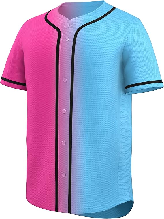 Pink Blue-Black Gradient Fashion Baseball Jersey For Men