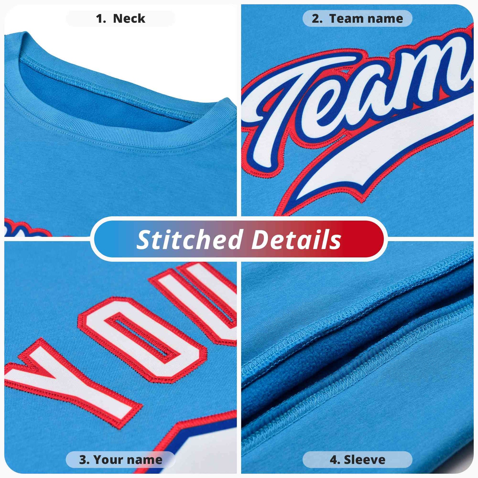 Custom Powder Blue Classic Style Personalized Uniform Pullover Hoodie