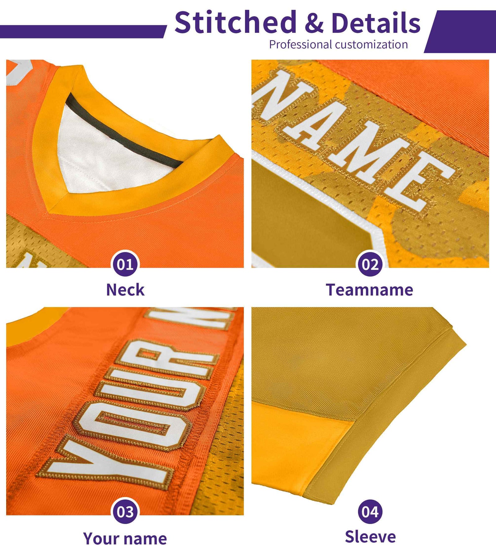 Custom Purple Yellow Raglan Sleeves Personalized Camo Authentic Football Jersey