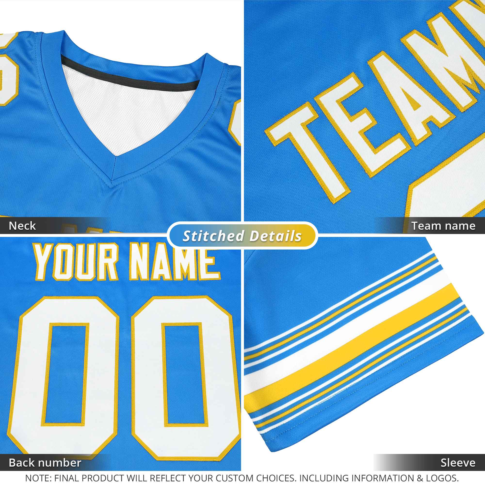 Custom Powder Blue White Retro Personalized Sleeve Line Authentic Football Jersey
