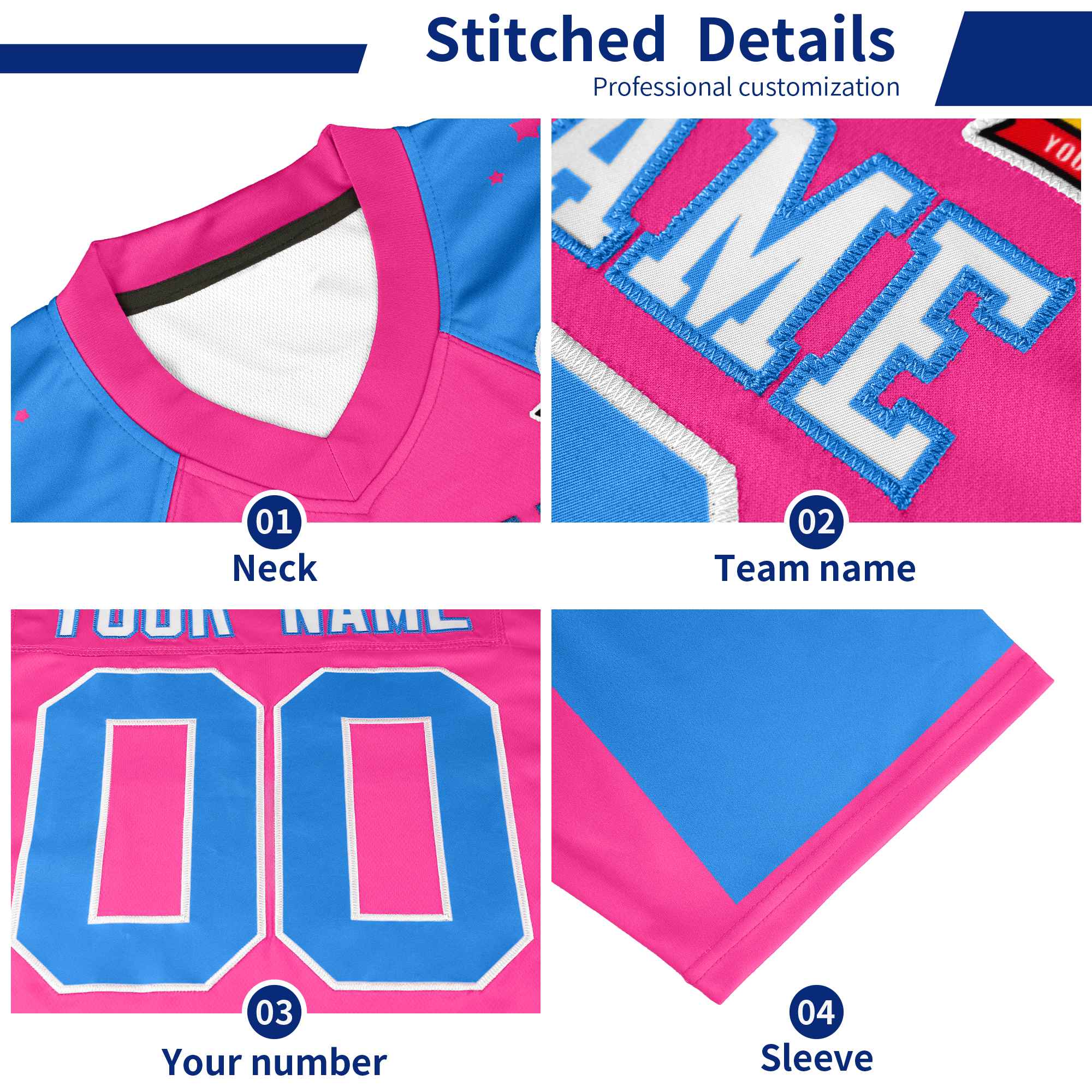 Custom Royal Pink Personalized Shoulder Star Pattern Authentic Football Jersey