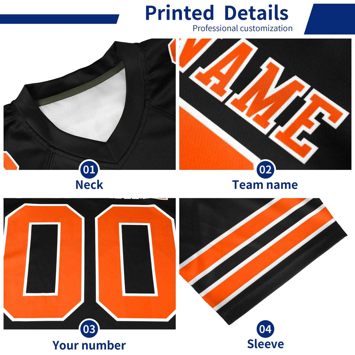 Custom Orange White-Aqua Personalized Classic Authentic Football Jersey