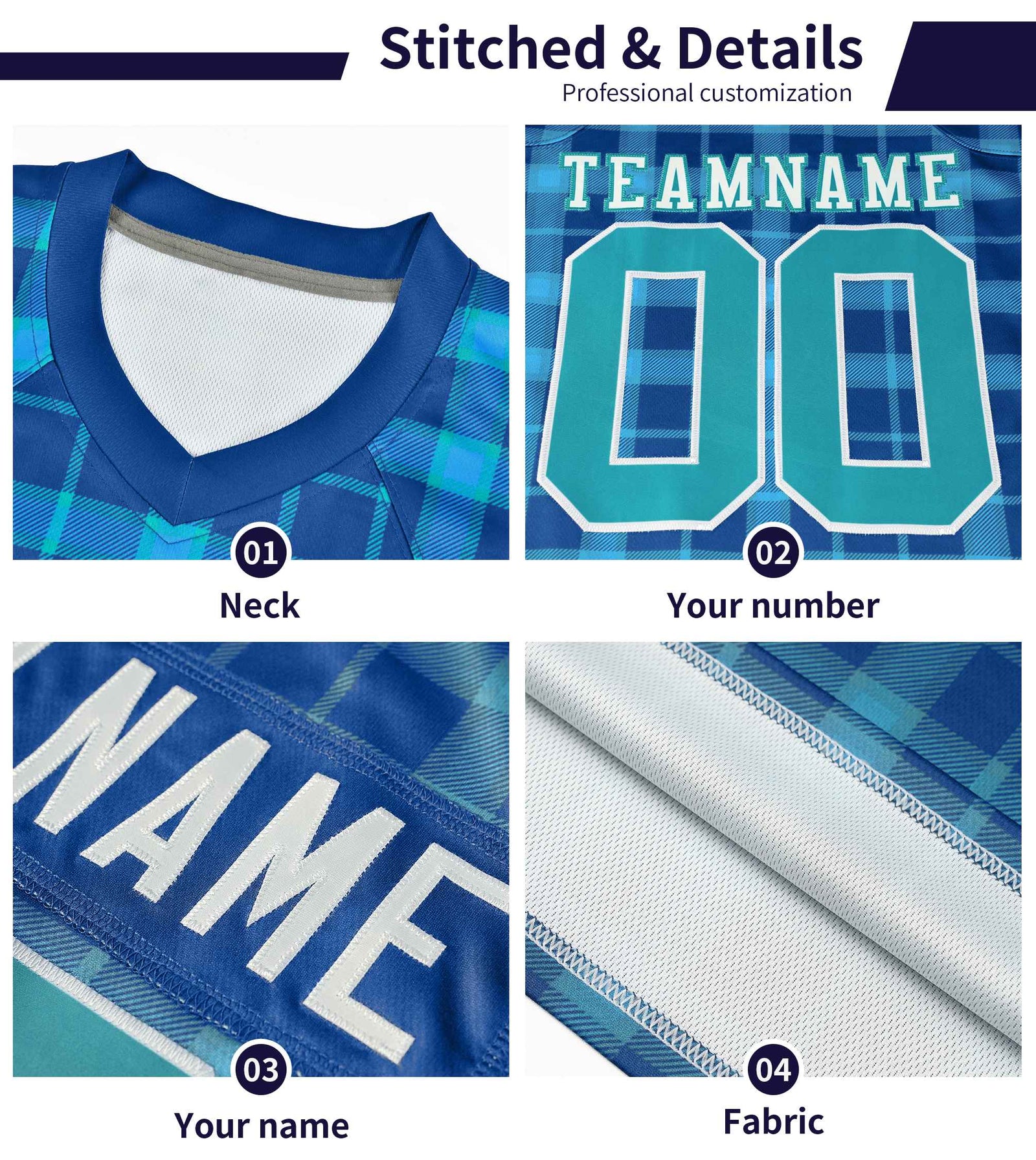Custom Light Blue Yellow Personalized Plaid Pattern Design Authentic Football Jersey