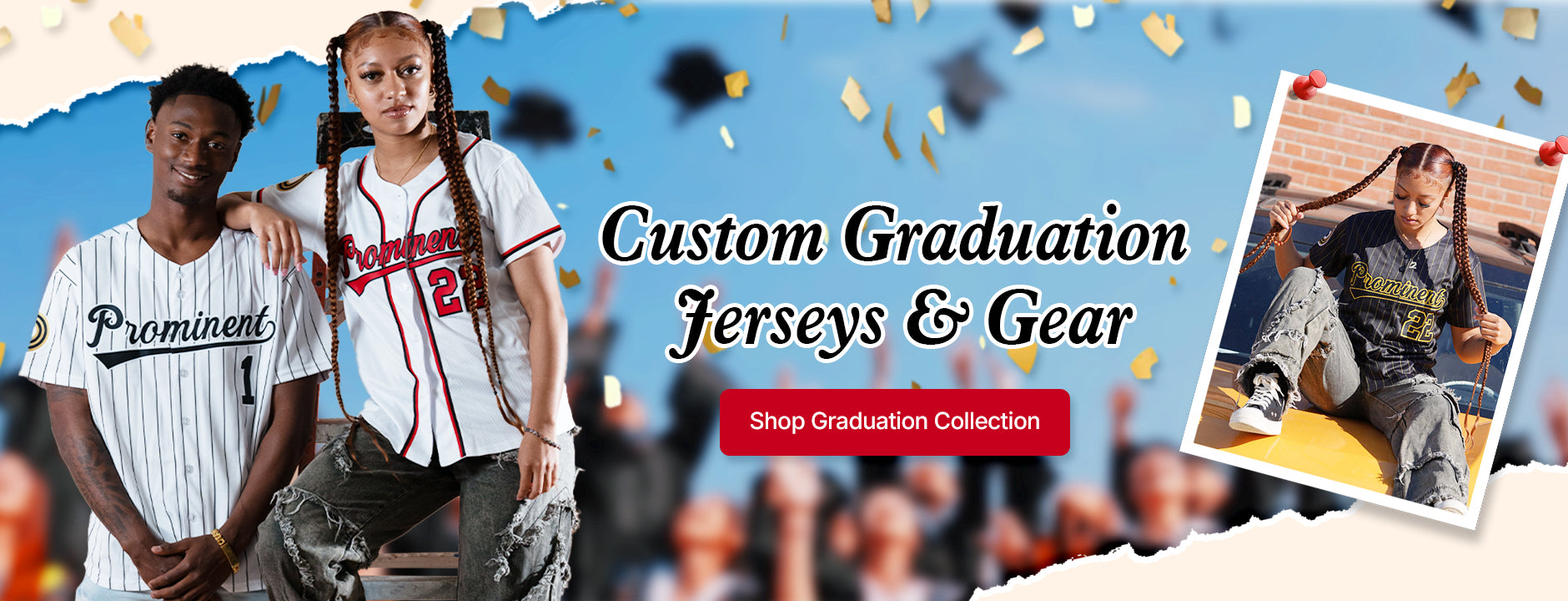 Custom Graduation Jerseys & Gear banner with personalized senior shirts for graduation day
