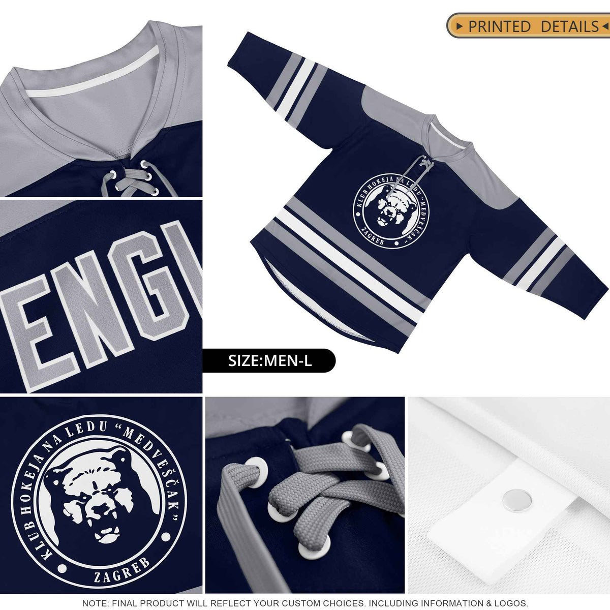 Custom Powder Blue Pink-White Personalized Classic V-Neck Hockey Jersey