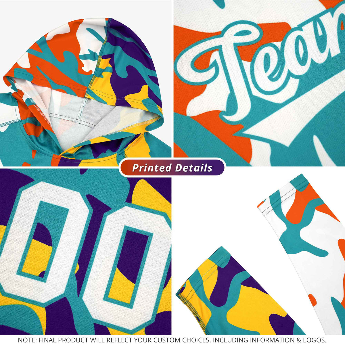 Custom Gold Aqua-Orange Personalized Camo Design Quick Dry Lightweight Hoodie