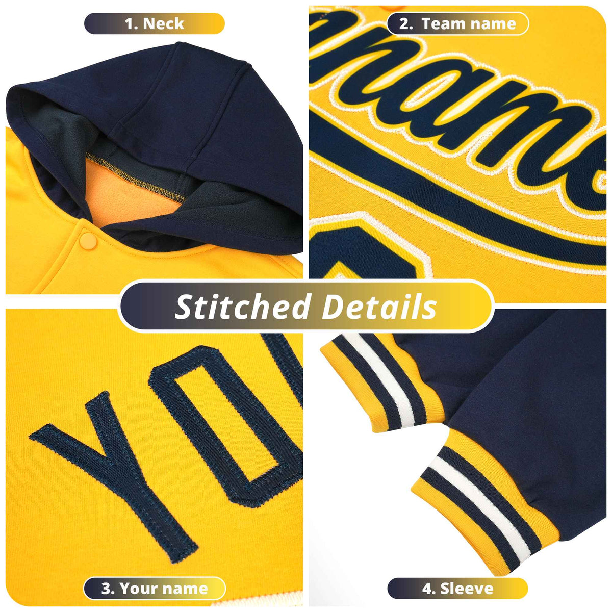 Custom Green Gold Raglan Sleeves Varsity Full-Snap Letterman Two Tone Hoodie Jacket
