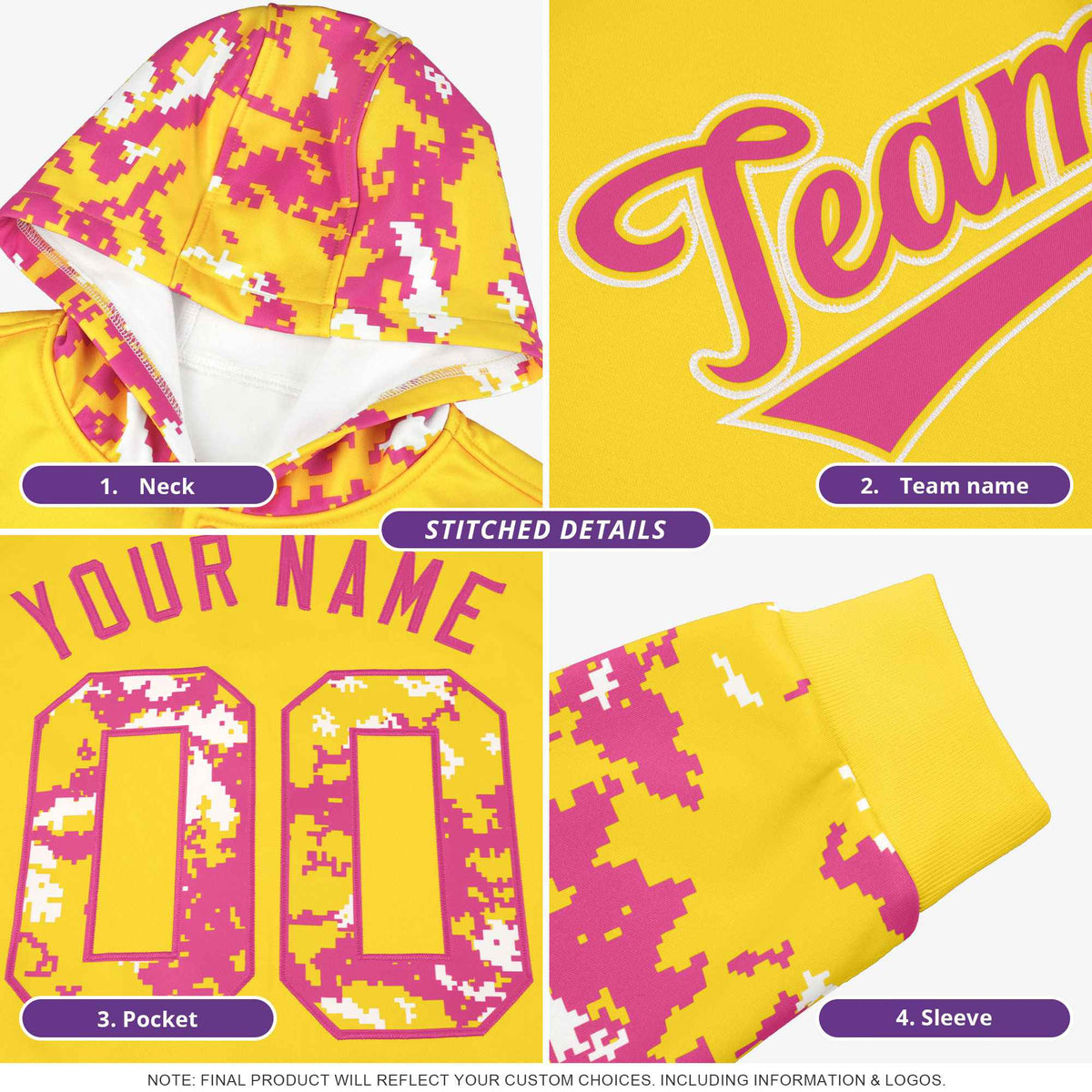 Custom Royal Pink-Cream Raglan Sleeves Varsity Full-Snap Letterman Camo Hoodie Jacket