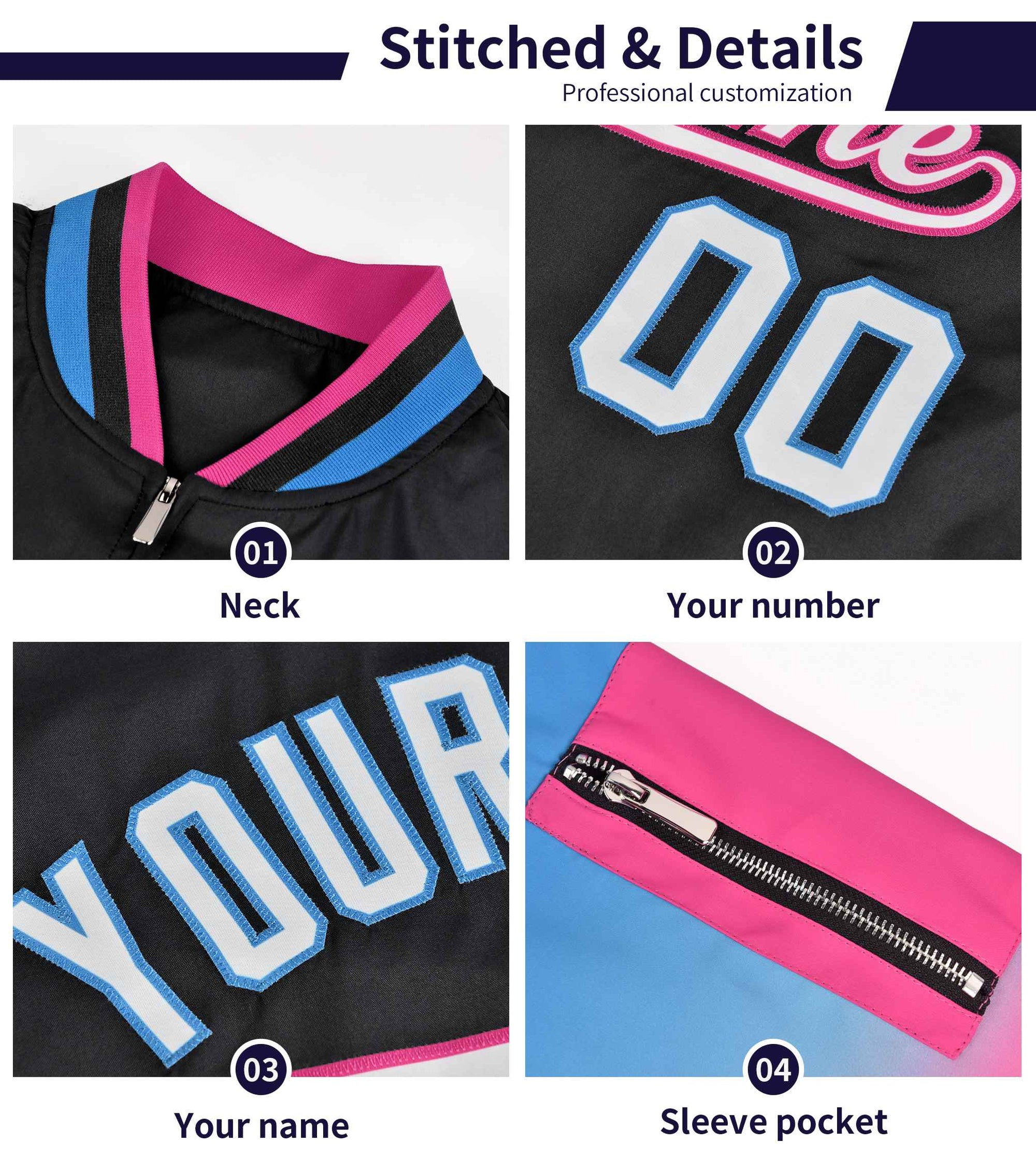 Custom Pink Gold-Neon Green Gaglan Sleeve Gradient Varsity Full-Zip Letterman Bomber Jacket