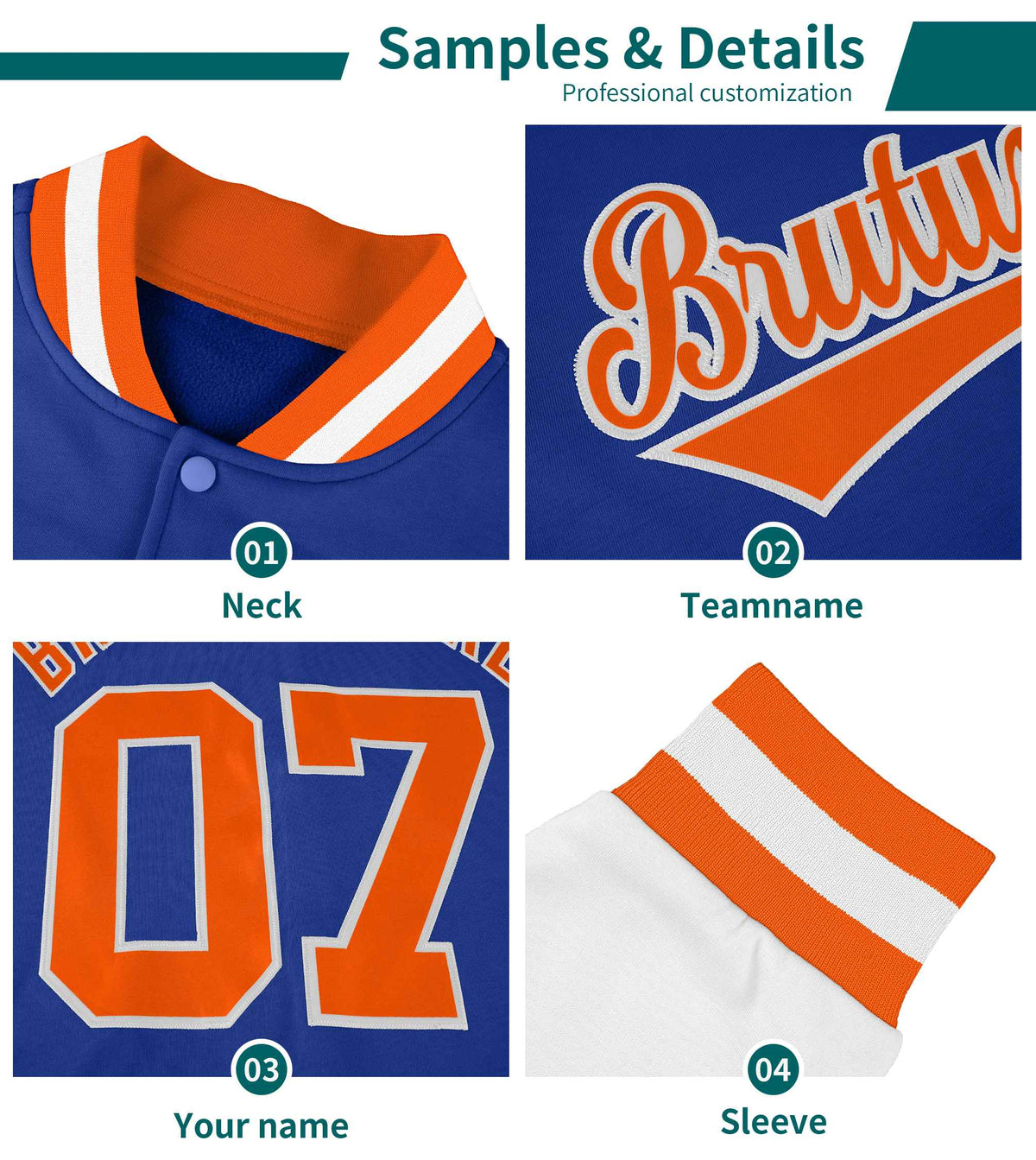 Custom Royal Royal-White Raglan Sleeves Varsity Full-Snap Letterman Jacket