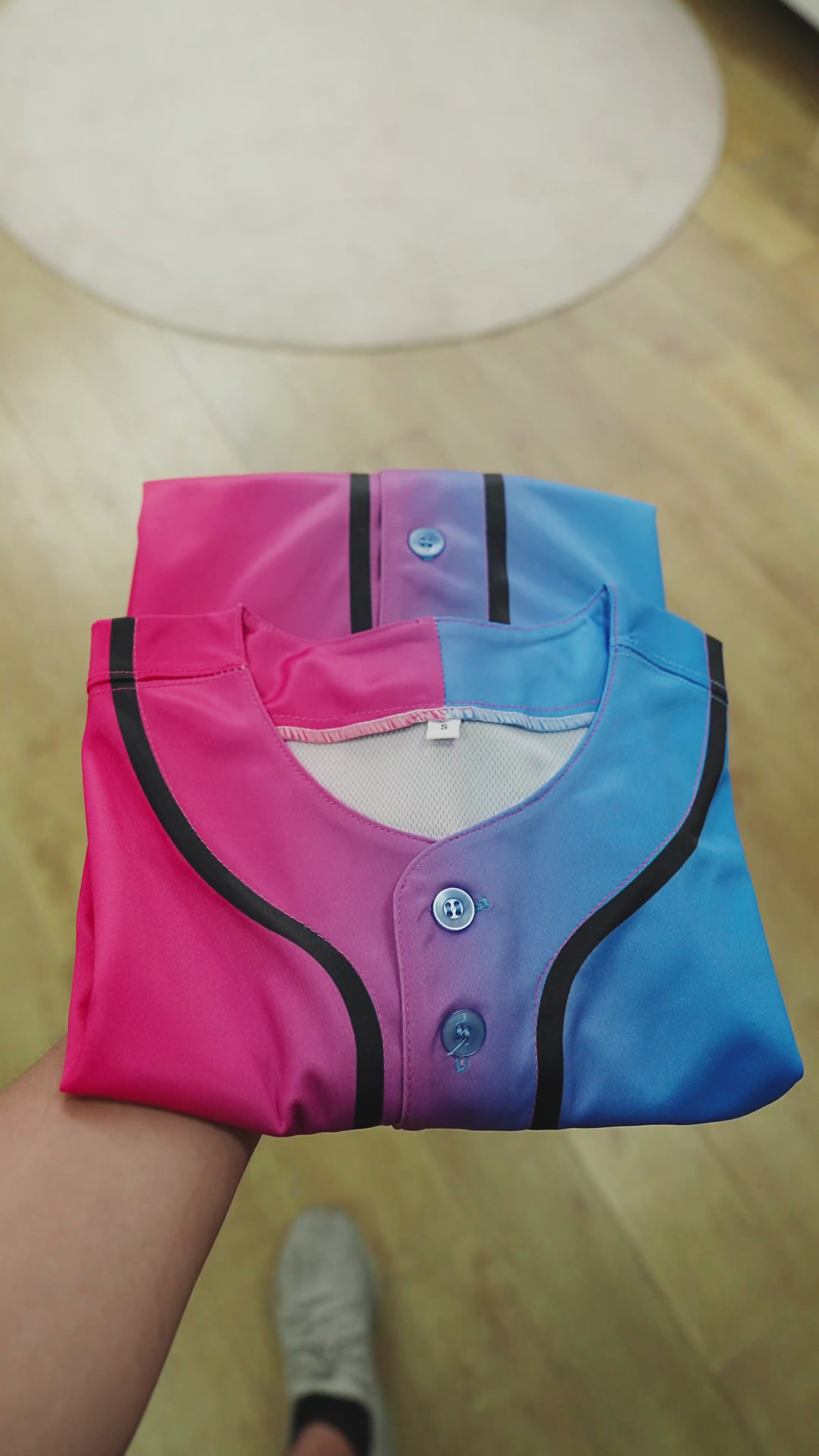 Pink Blue-Black Gradient Fashion Baseball Jersey For Men