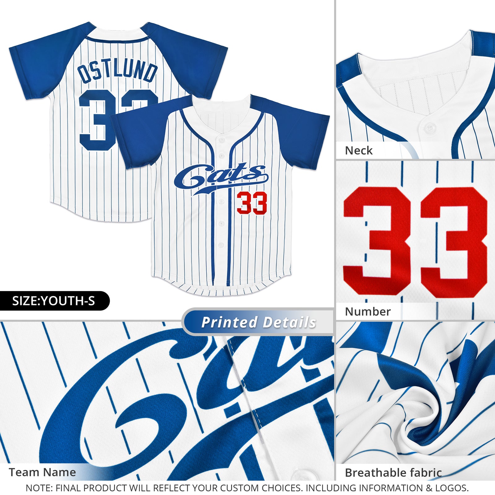 Custom White Royal Stripe Fashion Raglan Sleeves Authentic Baseball Jersey
