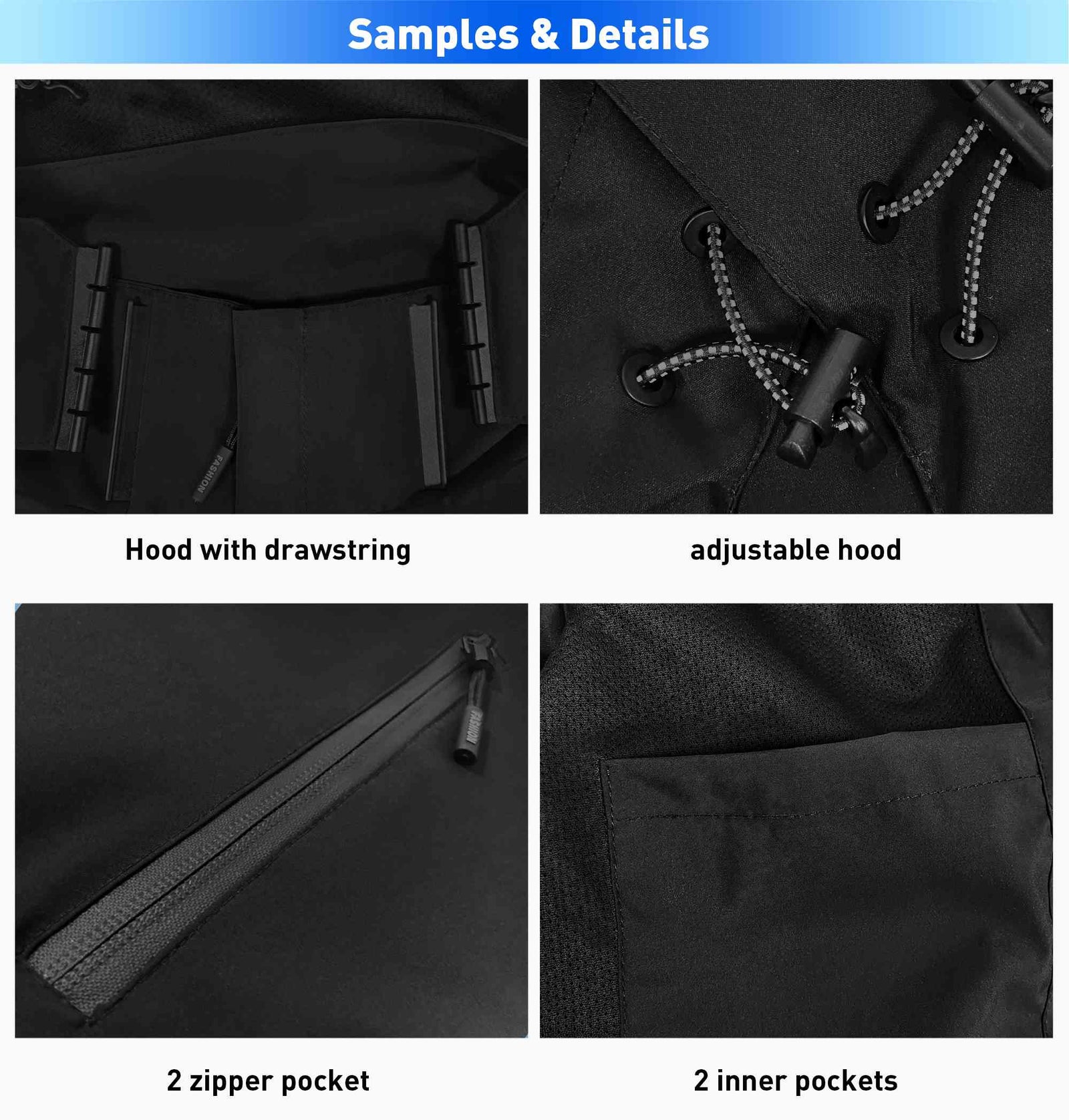 Custom Dark Gray White Gradient Fashion Personalized Outdoor Hooded Waterproof Jacket