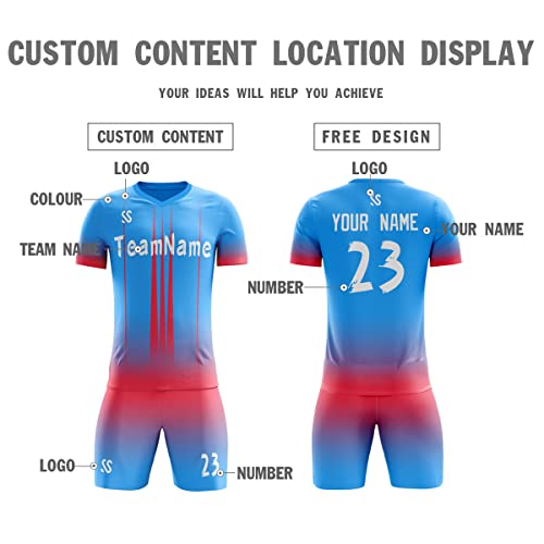 Custom Powder Blue Red Soft Training Uniform Soccer Sets Jersey